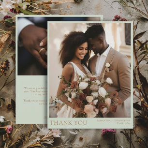 2 Photo Budget Green & Gold Wedding Thank You