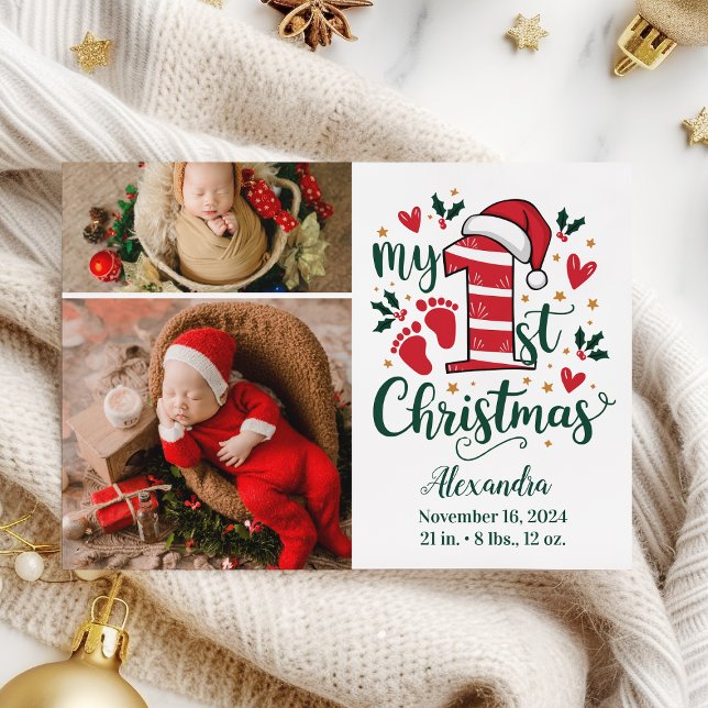 2 Photo Candy Cane Baby 1st Christmas Holiday Card (Creator Uploaded)