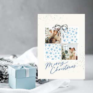 2-Photo Card Blue Star Pattern Christmas Present