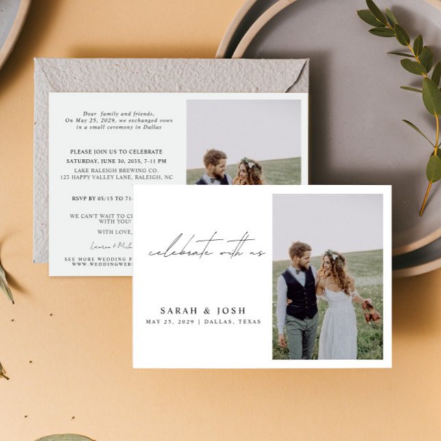 2 Photo Celebrate With Us Wedding Reception Announcement (Personalize this wedding reception invite with your photos & personal deets - simple, easy, done!)