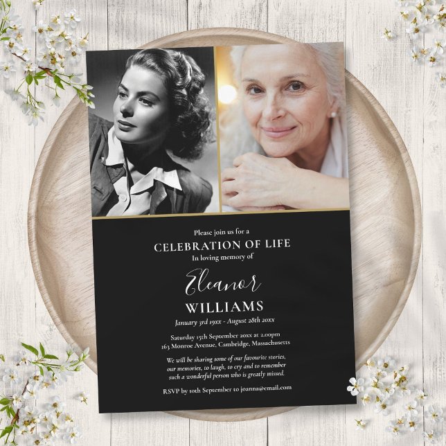 2 Photo Celebration of Life Funeral Invitation (2 Photo Celebration of Life Funeral Invitation)