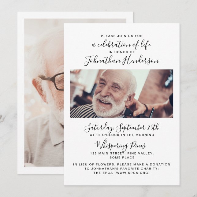 2-Photo Celebration of Life/Funeral/Memorial Invitation (Front/Back)