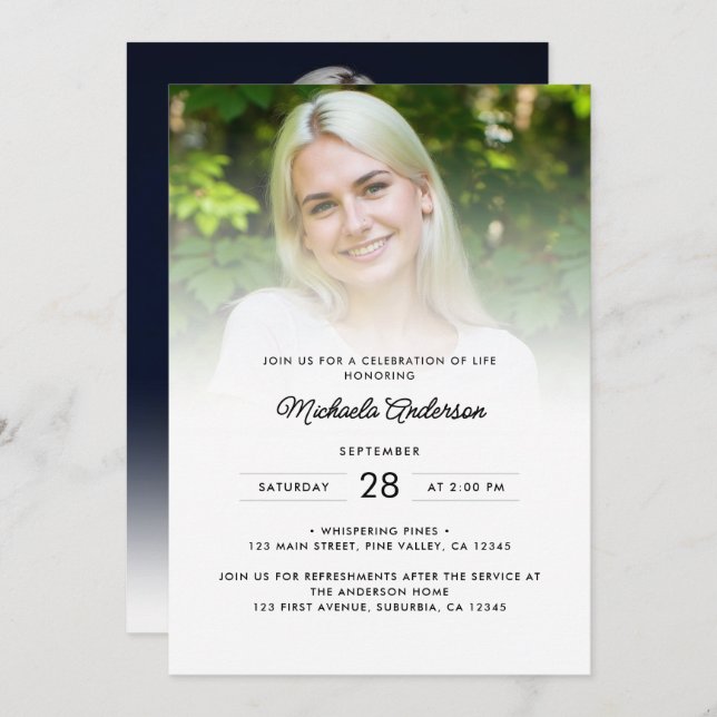2-Photo Celebration of Life/Funeral/Memorial Invitation (Front/Back)