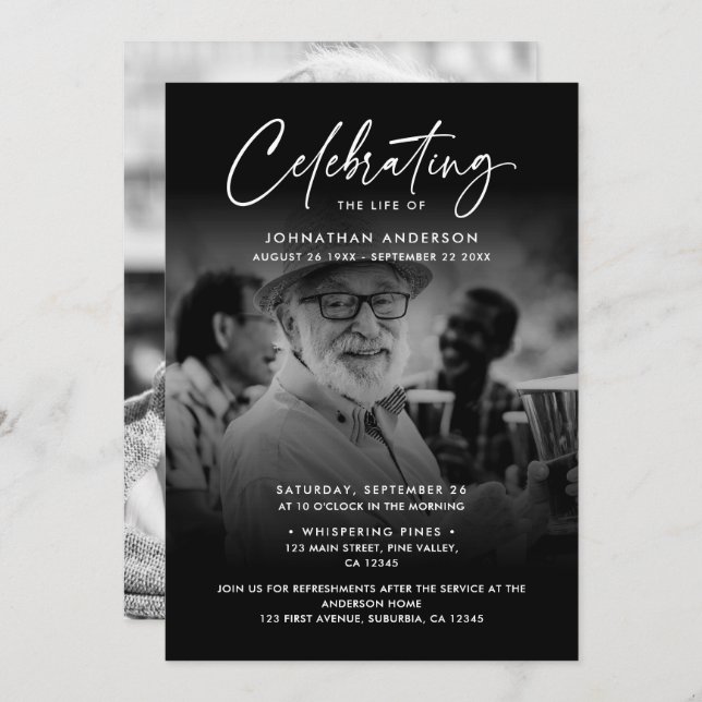 2-Photo Celebration of Life/Funeral/Memorial Invitation (Front/Back)