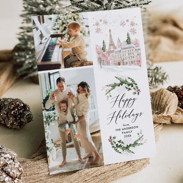 2 Photo Chic Paris Happy Holidays Christmas Card (Creator Uploaded)