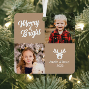 2 Photo Children White Christmas Ceramic Ornament