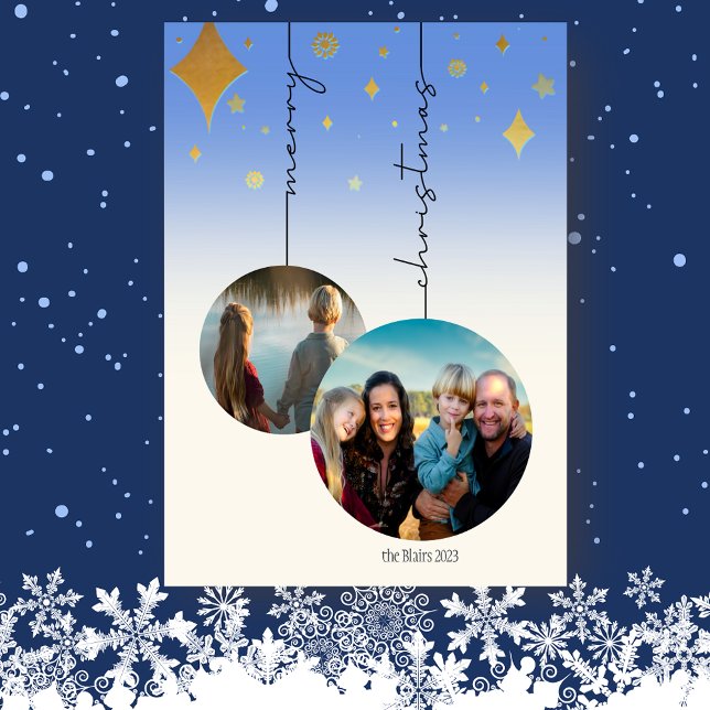 2 photo Christmas bulbs ornaments flat Holiday Card (Creator Uploaded)