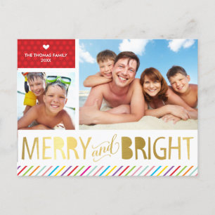 2 PHOTO CHRISTMAS FAMILY modern merry & bright Holiday Postcard