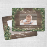 2 Photo Christmas Greenery, Rustic Wood & Lights Holiday Card<br><div class="desc">Send joyful greetings and share two of your favorite pictures with a stylish custom photo holiday card. All text on this template is simple to personalize to include any wording, such as Merry Christmas, Happy Holidays, Seasons Greetings, New Year Cheers etc. (IMAGE PLACEMENT TIP: An easy way to center a...</div>