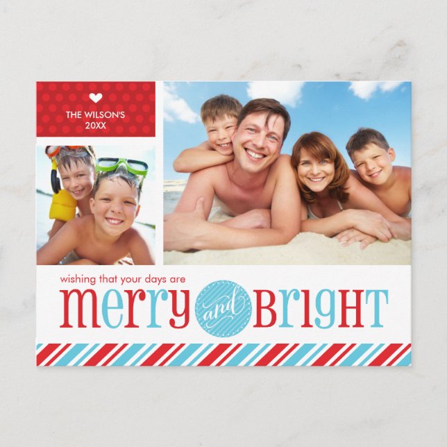 2 PHOTO CHRISTMAS POSTCARD :: merry & bright 1 (Front)