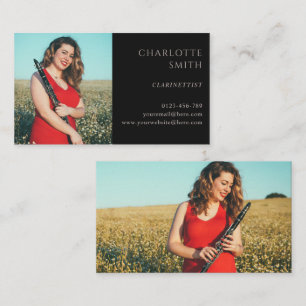 2 Photo Clarinettist Black&White Modern Business Card
