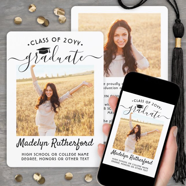 2 Photo Class Year Simple Black & White Graduation Announcement (Creator Uploaded)