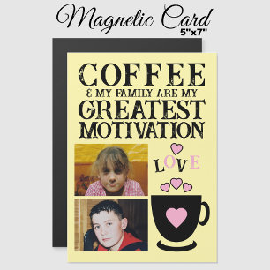 2 photo coffee and family pink magnetic card