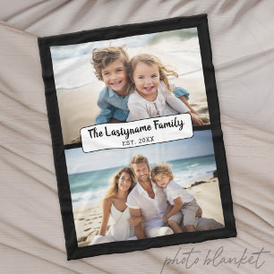 2 Photo Collage Add Family Name and Date Fleece Blanket