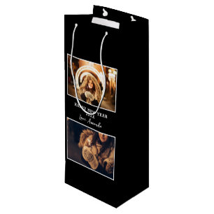 2 Photo Collage Black Happy New Year 2023  Wine Gift Bag