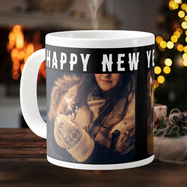 2 Photo Collage Black Happy New Year 2026  Large Coffee Mug (Creator Uploaded)