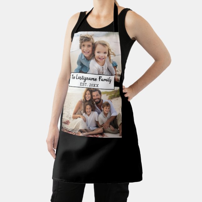 2 Photo Collage Family Name - Horizontal Pics Apron (Insitu)