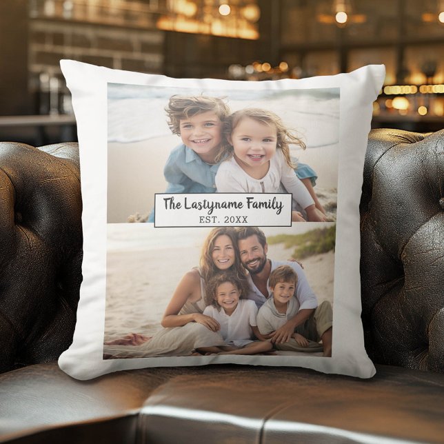 2 Photo Collage Family Name - Horizontal Pics Cushion (Custom Photo Pillow)