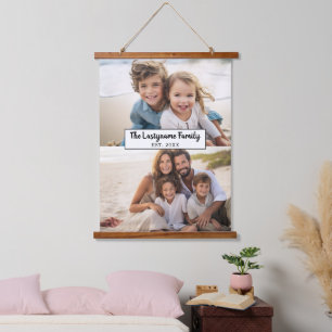 2 Photo Collage Family Name - Horizontal Pics Hanging Tapestry