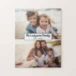 2 Photo Collage Family Name - Horizontal Pics Jigsaw Puzzle<br><div class="desc">Use up to two horizontal or selfie phone photos to create a unique and personal gift. If you need to adjust the pictures,  click on the customise tool to make changes.</div>