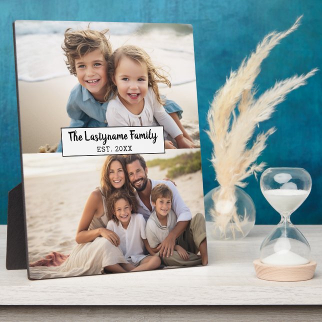 2 Photo Collage Family Name - Horizontal Pics Plaque (Side)