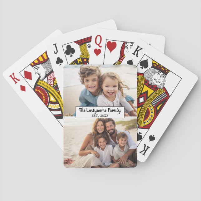 2 Photo Collage Family Name - Horizontal Pics Playing Cards (Back)
