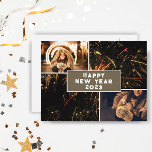 2 Photo Collage Firework Happy New Year 2023 Postcard