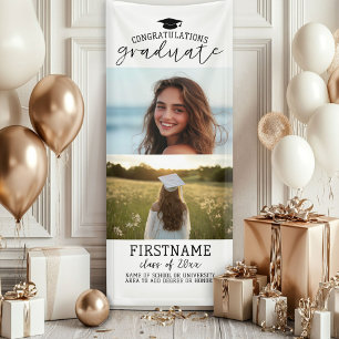 2 Photo Collage Graduation Modern Minimal White Banner