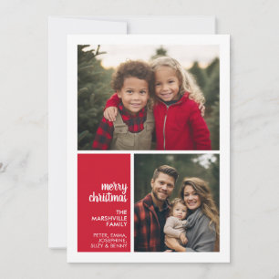 2 Photo Collage Minimal Christmas red Christmas Holiday Card