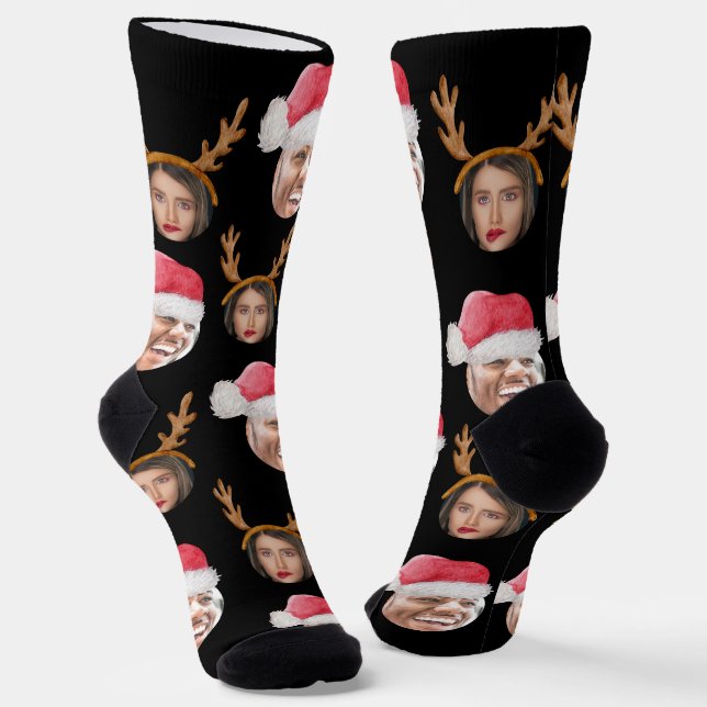2 Photo Collage Santa and Reindeer Socks (Angled)