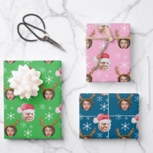 2 Photo Collage Santa and Reindeer Wrapping Paper Sheet