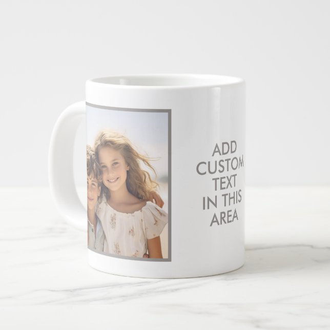 2 Photo Collage - Simple Grey Border and Text Large Coffee Mug (Front Left)