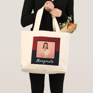 2 Photo Collage with handwritten name - Red Large Tote Bag