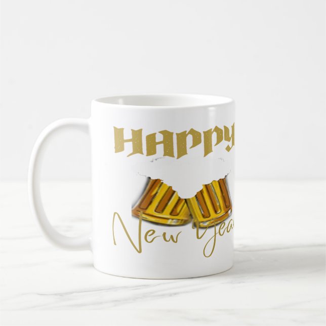 2 Photo Collage yellow Happy New Year 2024 Giant Coffee Mug (Left)