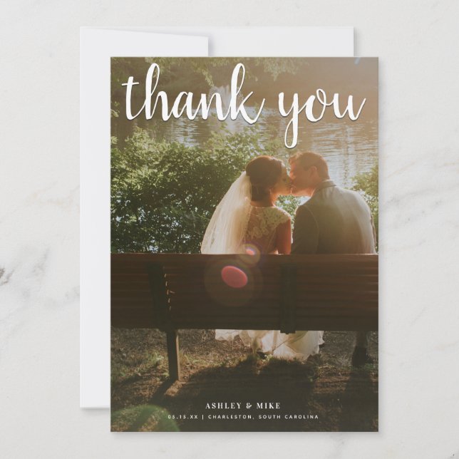2 Photo Colour + Black & White Wedding Thank You Card (Front)