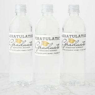 2 Photo Congrats 2025 Graduate Black Gold White Water Bottle Label