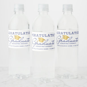 2 Photo Congrats 2026 Graduate Blue Gold White Water Bottle Label