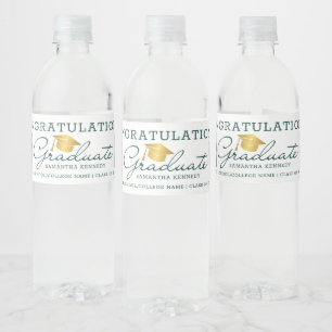2 Photo Congrats 2026 Graduate Green Gold White Water Bottle Label