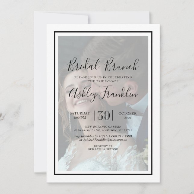 2 Photo Couples Chic Modern Script Bridal Shower Invitation (Front)