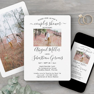 2 Photo Couples Wedding Shower Chic Modern Script Invitation