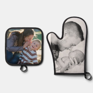 2 Photo Custom Double Sided  Oven Mitt & Pot Holder Set