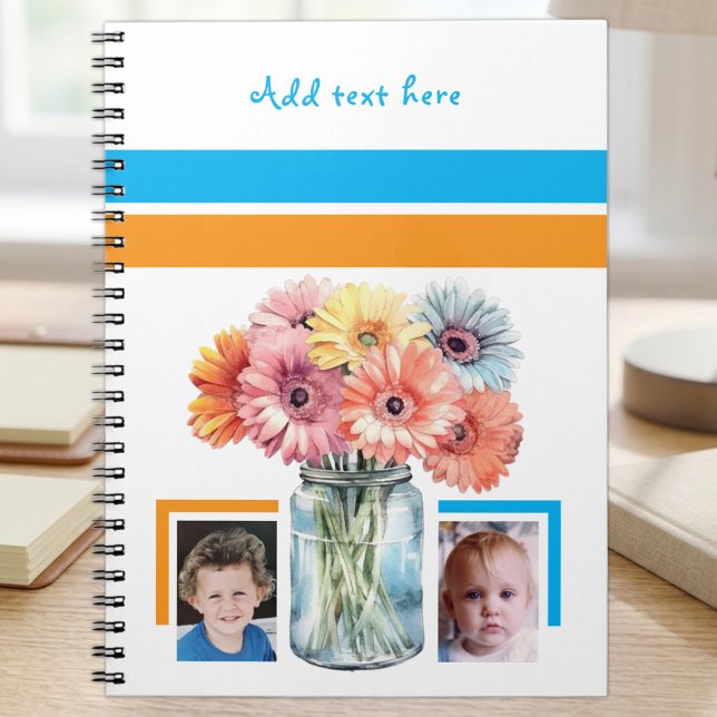 2 photo custom text flowers blue orange notebook (Creator Uploaded)