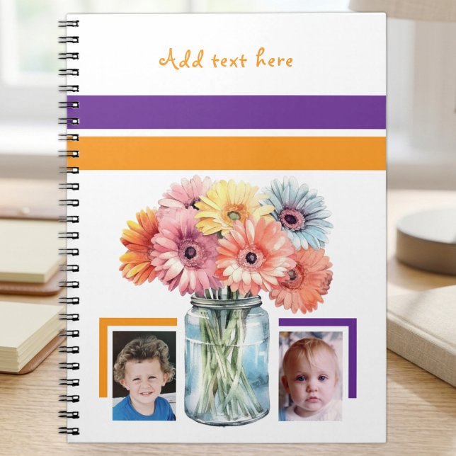 2 photo custom text flowers purple orange notebook (Creator Uploaded)