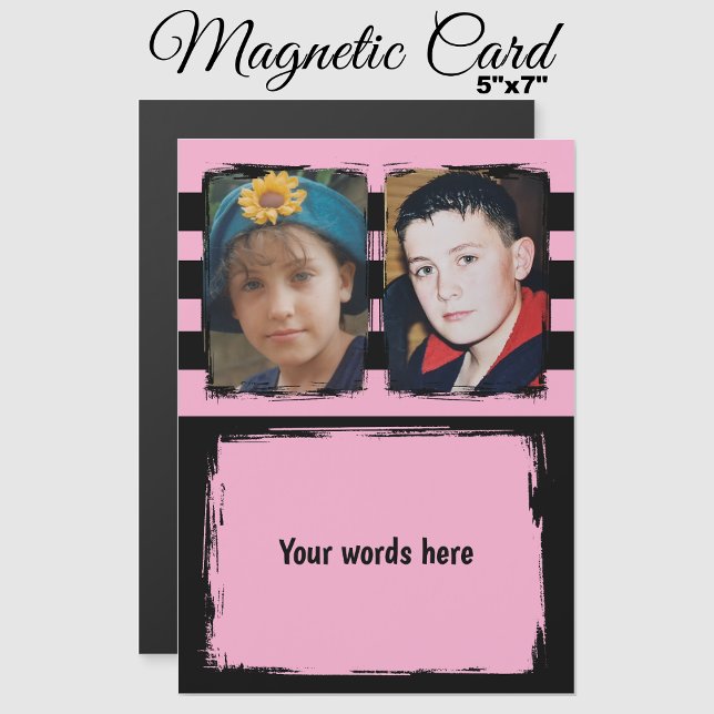 2 photo custom words pink magnetic card (Creator Uploaded)