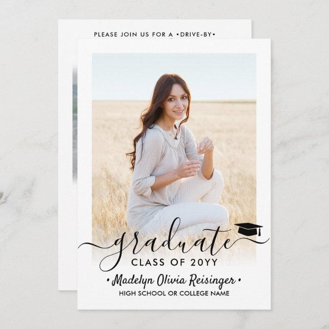 2 Photo Drive-By Graduation Parade Simple Modern Invitation (Front/Back)