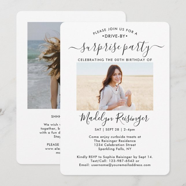 2 Photo Drive-By Surprise Birthday Party Parade Invitation (Front/Back)