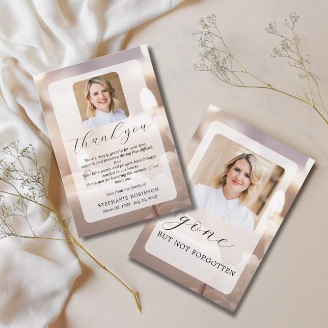 2 Photo Elegant Modern Funeral Sympathy Memorial Thank You Card (Creator Uploaded)