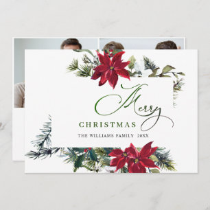 2 PHOTO Elegant Poinsettia Christmas Greeting Holiday Card