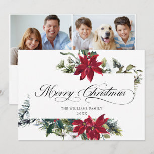 2 PHOTO Elegant Poinsettia Christmas Greeting Holiday Card