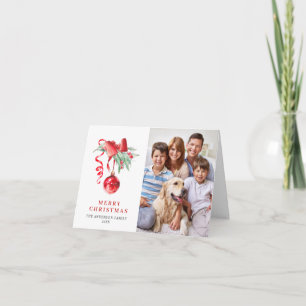 2 PHOTO Elegant Red Ornament Christmas Greeting Holiday Card